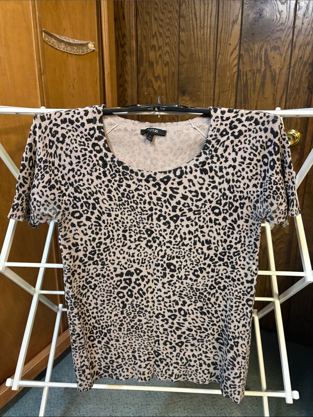 Apt. 9 Leopard Print Short Sleeve Top in Beige and Black